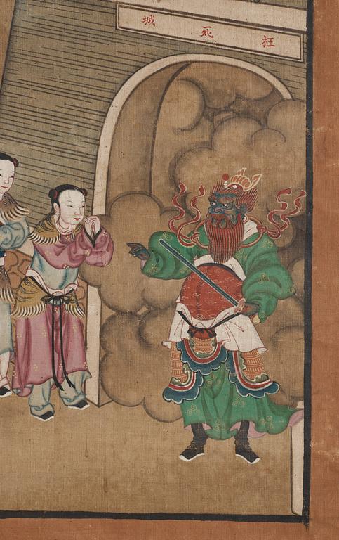 A painting with figures in a garden, Qing Dynasty, late 19th Century.