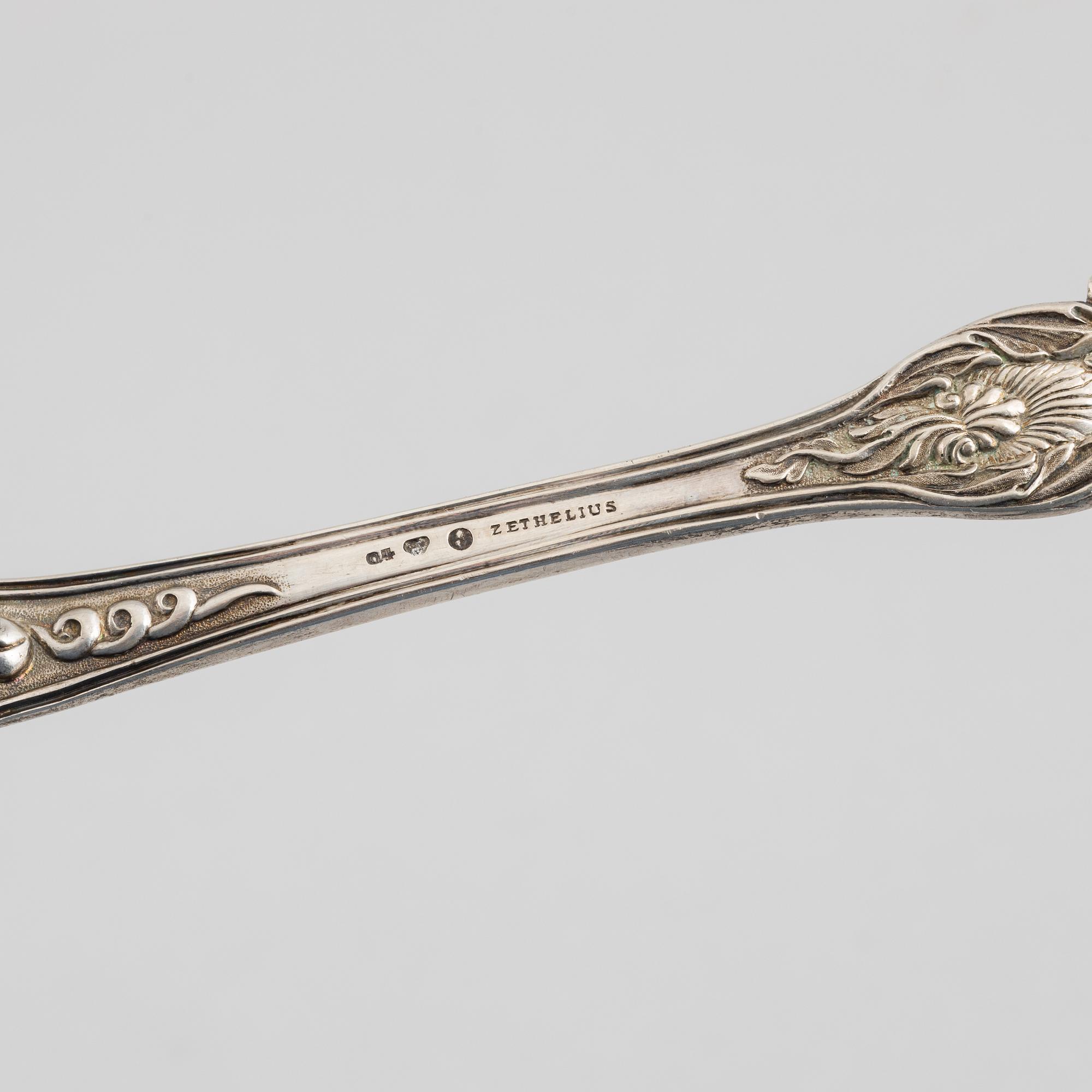 A Swedish silver serving spoon, mark of Adolf Zethelius, Stockholm 1846.