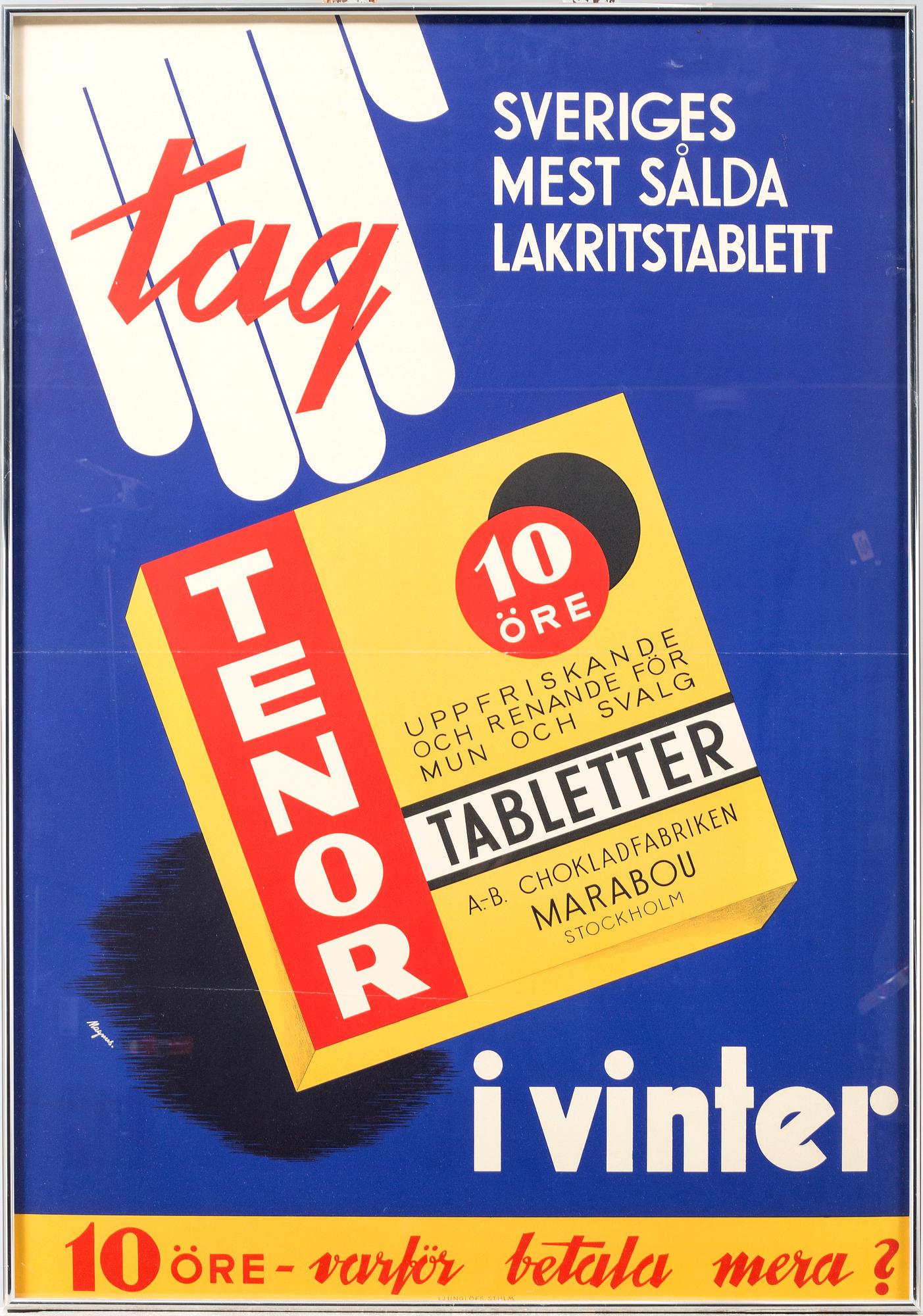 A mid 20th century advertising poster for Tenor.