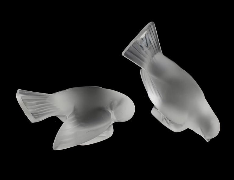 FÅGLAR, 2 st, glas, Lalique, signerade, Frankrike, 1900-talets mitt.