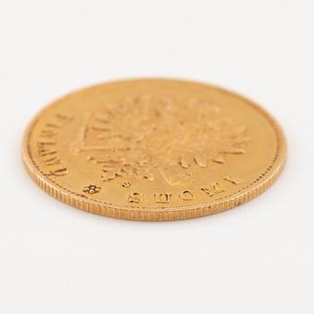 A goldcoin, Finland, Russian Duchy, 10 Markkaa, 1882.