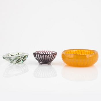 Glass items, 3 pieces, Orrefors and Kosta.