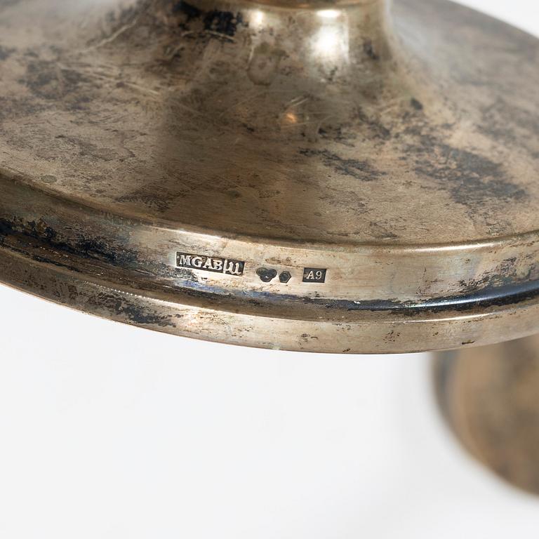 A pair of silver candelabra, MGAB, Uppsala 1951.