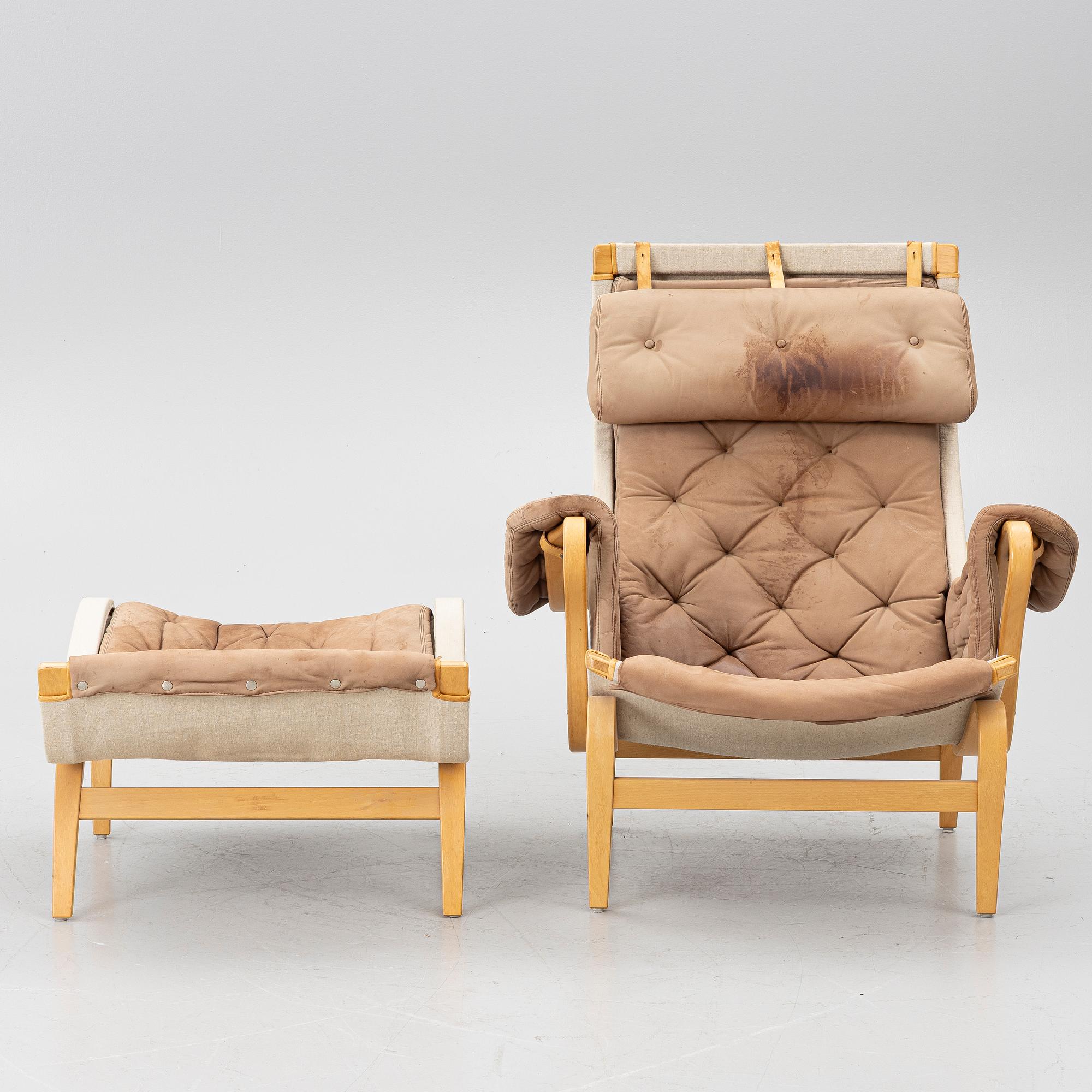 Bruno Mathsson, a 'Pernilla' armchair and ottoman, Dux.