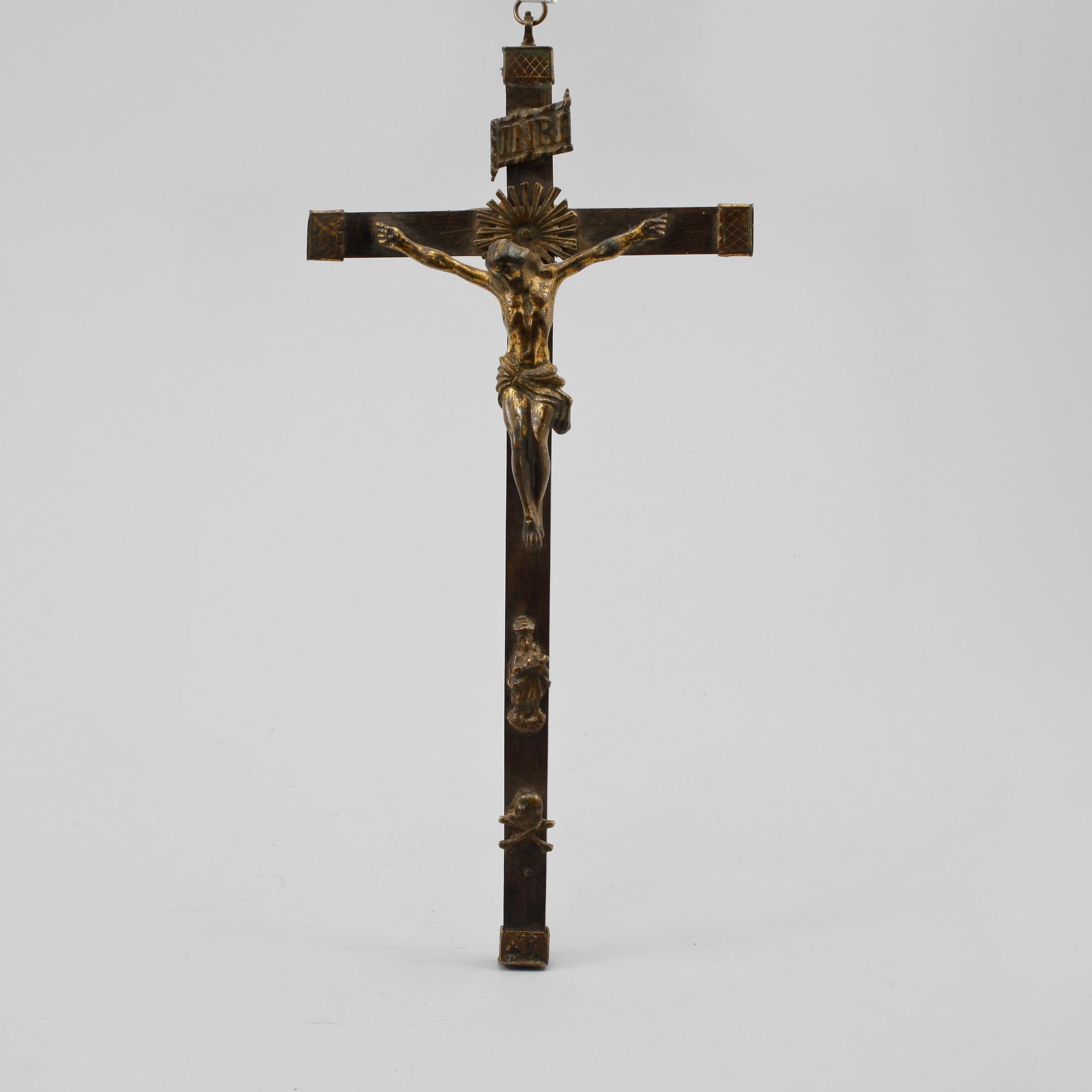 KRUCIFIX, trä och delvis förgylld brons, 1800-tal.