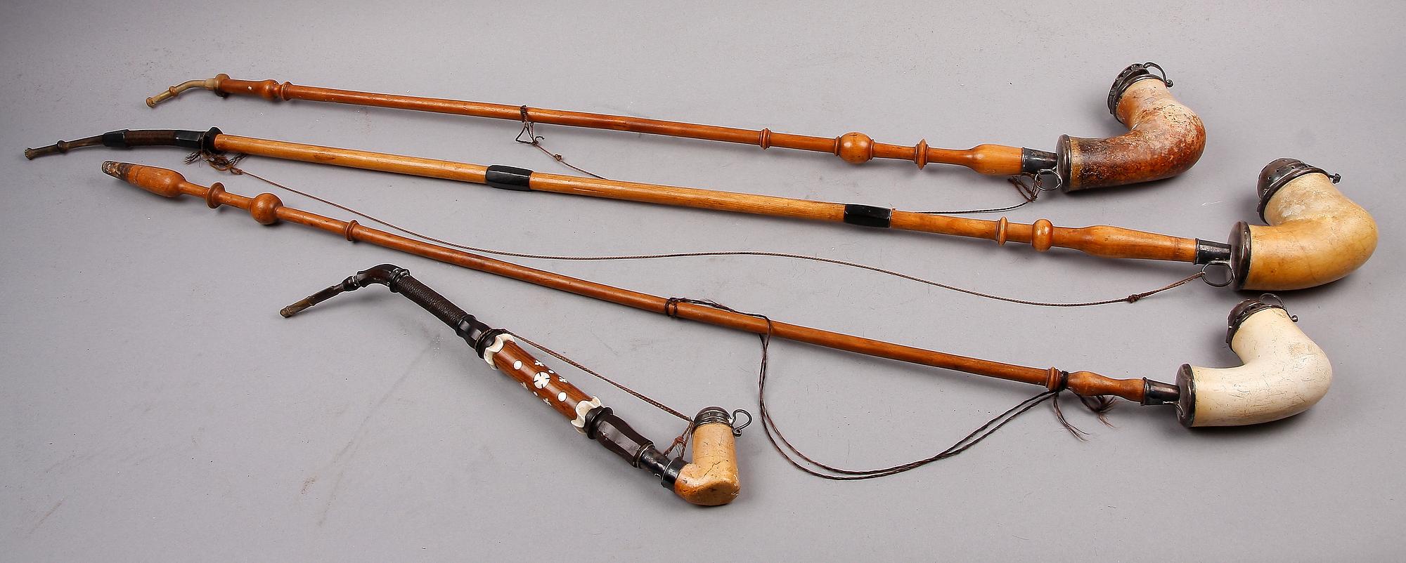 PIPOR, 4 st, silver, sjöskum och trä, Sverige, bl a 1837.