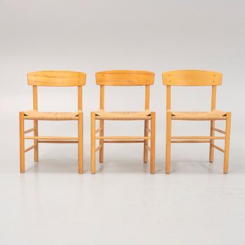 Børge Mogensen, a set of 3 chairs model "J39", Fredericia Furniture Factory, Denmark, second half of the 20th century.