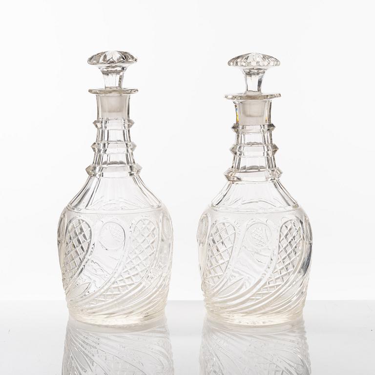 A pair of Anglo-Irish cut-glass decanters, first part of the 19th Century.