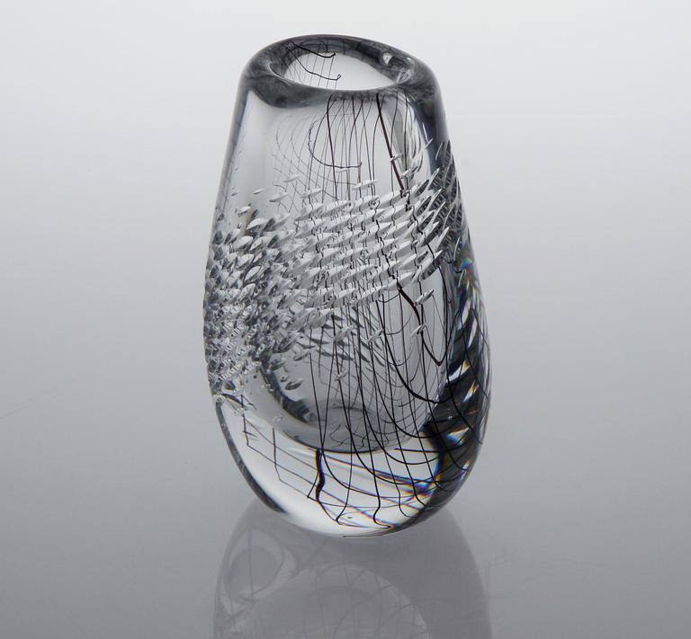 A glass vase by Vicke Lindstrand for Kosta, signed and dated 1955.