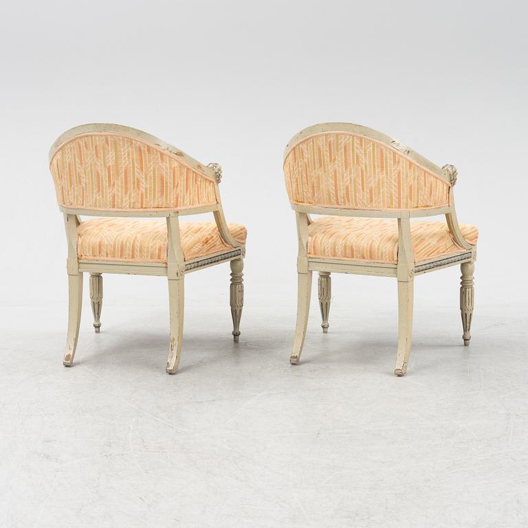 A pair of late Gustavian style armchairs, second half of the 19th century.