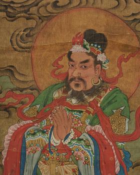 Two Chinese scroll paintings of Heavenly and Earthly Deities from the Water-Land Ritual, late Qing dynasty.