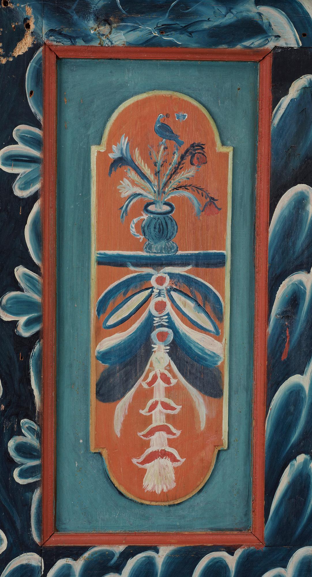 VÄGGFAST SÄNG, allmoge, Hede, Härjedalen. Bär dat 1795. Målningen utförd av vandrande målare från Järvsö, Hälsingland.