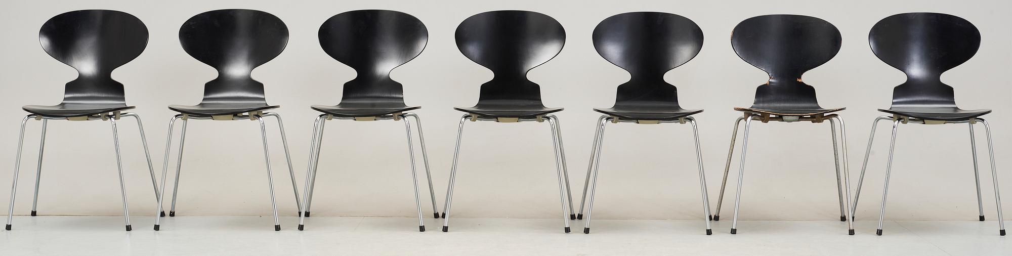STOLAR, 7 st, "Myran", Arne Jacobsen för Fritz Hansen, 1900-talets andra hälft.