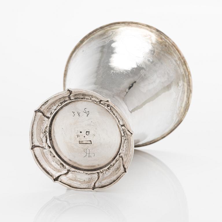 A Swedish parcel-gilt silver wedding-beaker, maker's mark of Petter Åkerman, Stockholm 1760.
