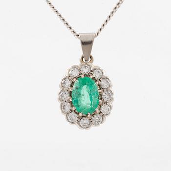 Necklace, 18K white gold with emerald and brilliant-cut diamonds.