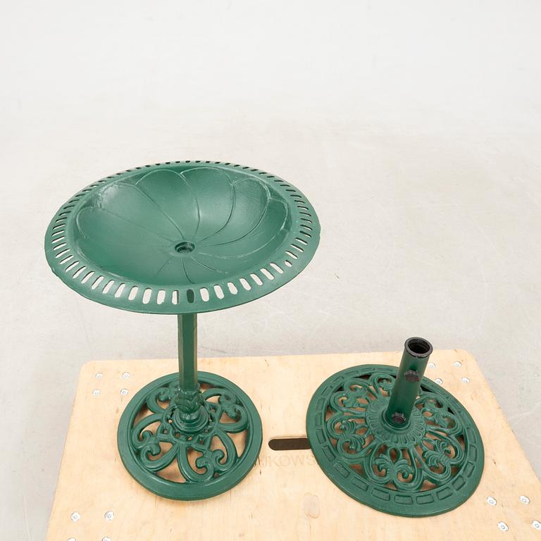 Bird bath and parasol base, second half of the 20th century, cast iron.