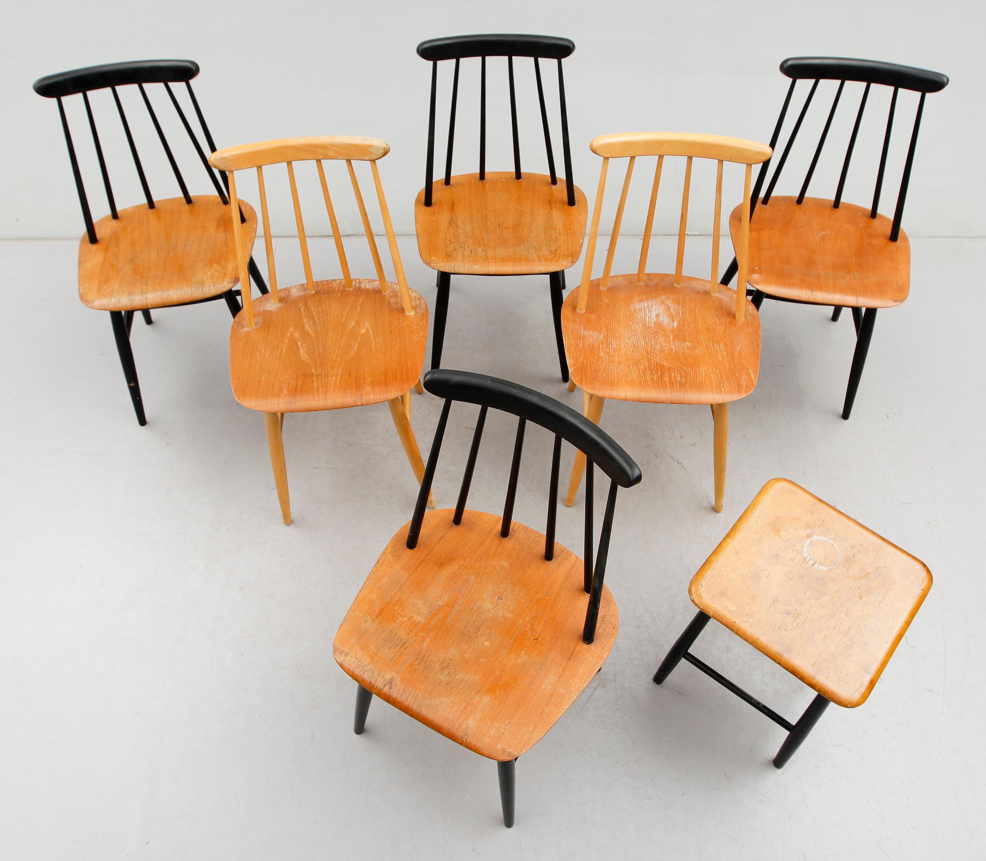 STOLAR 4 + 2 st OCH PALL, "Fanett", Ilmari Tapiovaara, Edsbyverken, 1900-talets andra hälft.