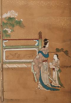 A Japanese six fold screen, Meiji period (1868-1912).