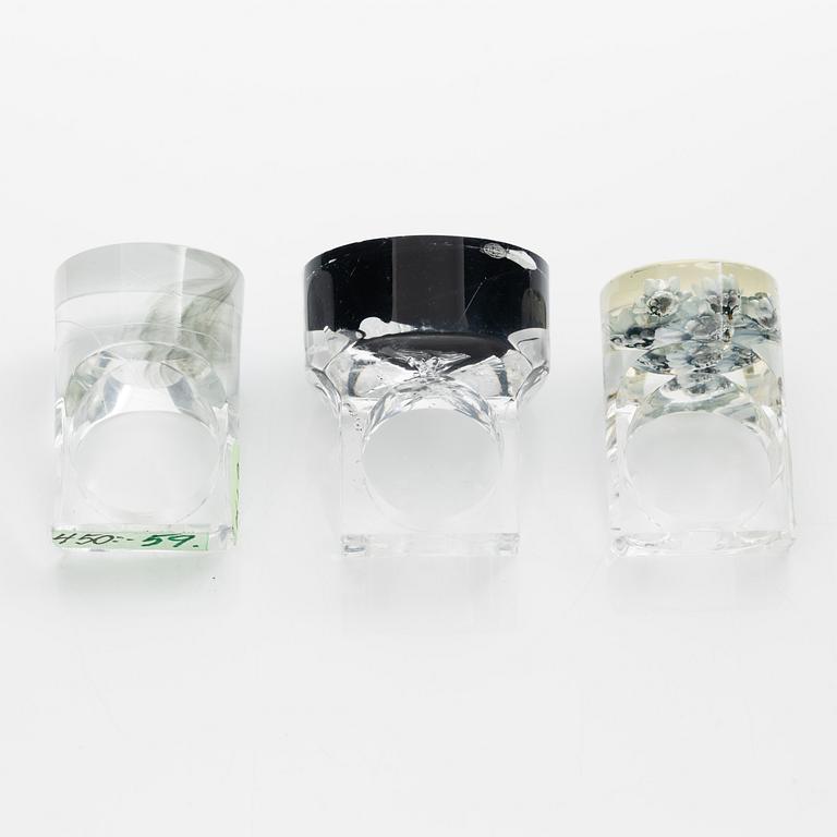 Siv Lagerström, three acrylic rings, 1970s.