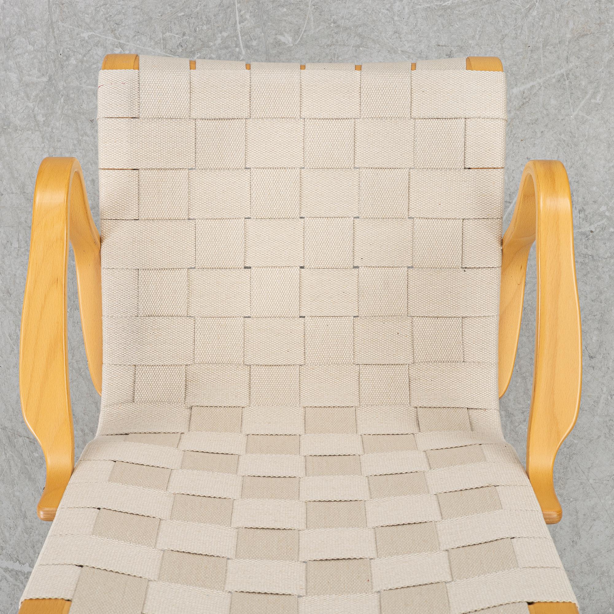 Bruno Mathsson, fåtölj/karmstol, "Eva", Firma Karl Mathsson, sent 1900-tal.