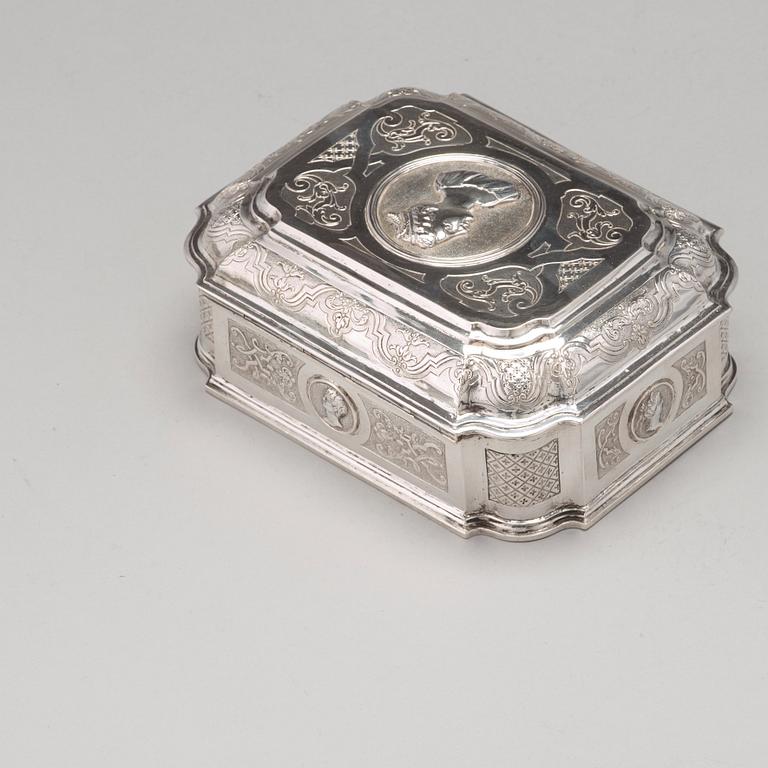 A Swedish 18th century 7 piece silver toilet service, mark of Johan Lorenz Starin, Stockholm 1736.