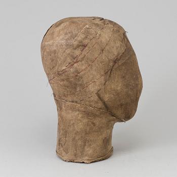 A 19TH CENTURY WIG STAND, covered in linen.