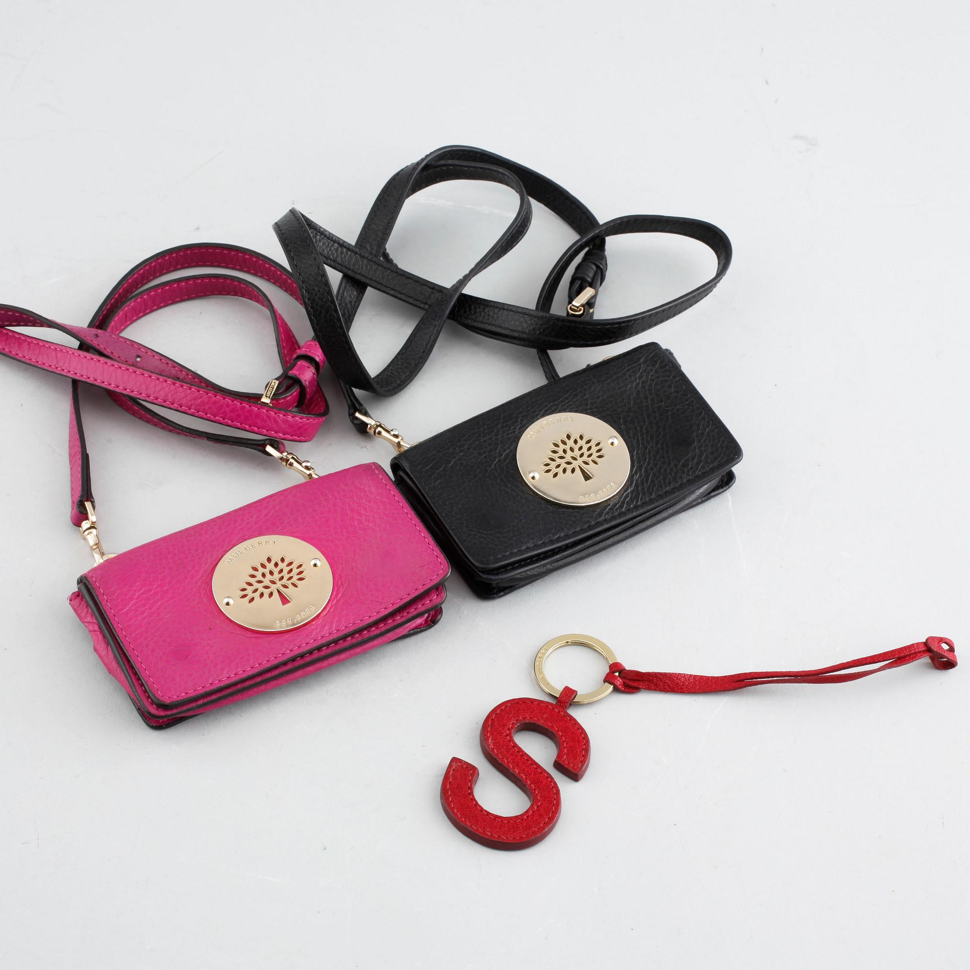 Two mobile cases named "Daria Mini Messenger" and a keyring from Mulberry.