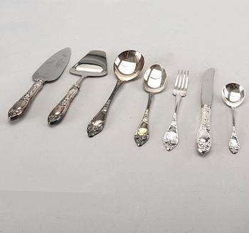 A set of silver cutlery for 12 persons, 67 pieces. Total weight incl steel blades app. 2600 gram.