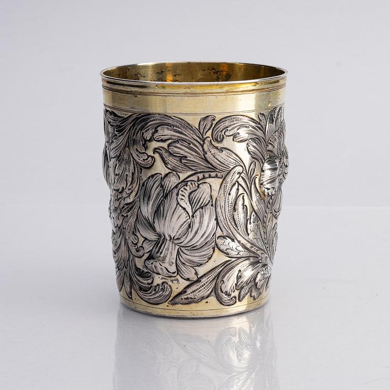 A German parcel-gilt silver beaker, mark of Abraham Grill, Augsburg (active 1672-1682).