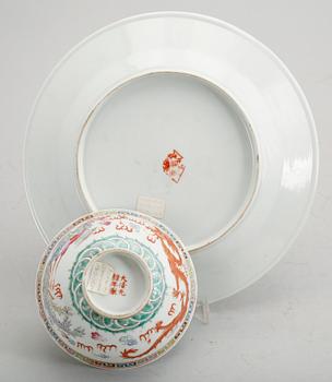 FAT SAMT SKÅL, porslin, Kina, 1800-/1900-tal.