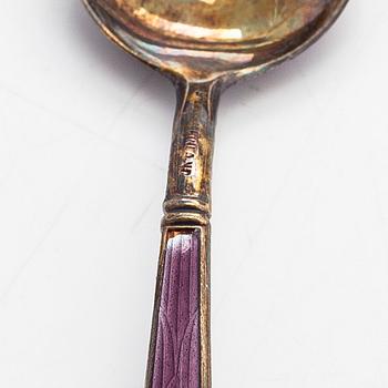Tillander, sixteen enamelled and gilded silver coffee spoons, Helsinki 1952-65. Twelve in original box.