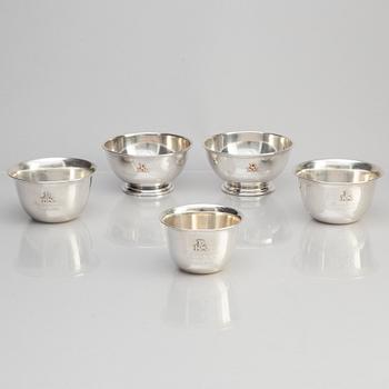 Bowls, 5 pcs, silver, C Holm, Denmark 1930s.