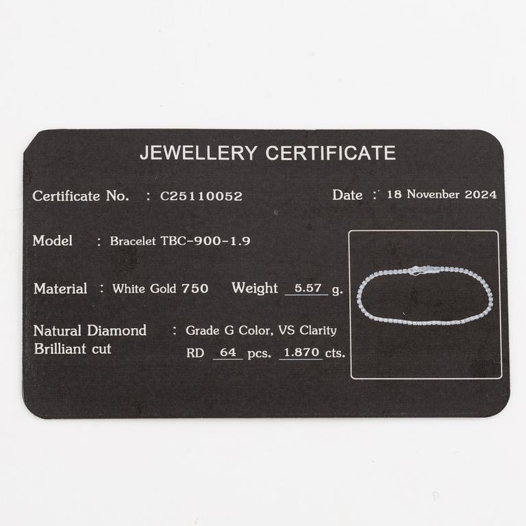 Tennis bracelet 18K white gold with brilliant-cut diamonds.