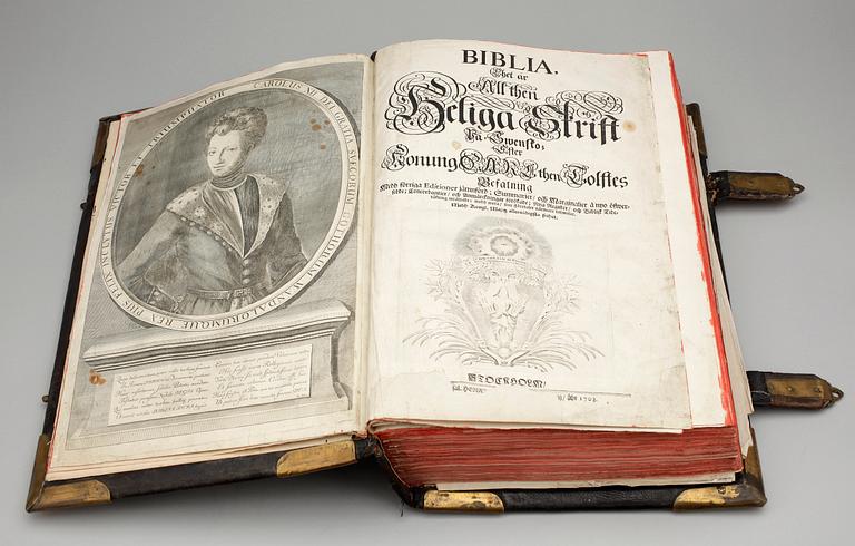 KONUNG KARL XII:s BIBEL, "Biblia Thet är All then heliga skrift...", Stockholm 1703.