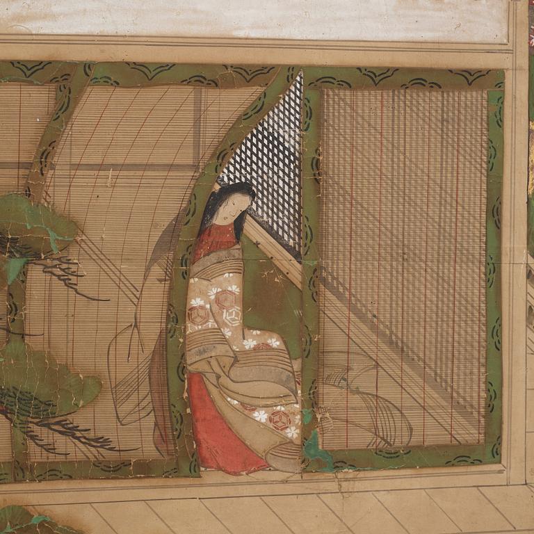 A Japanese six fold screen, Meiji (1868-1912).