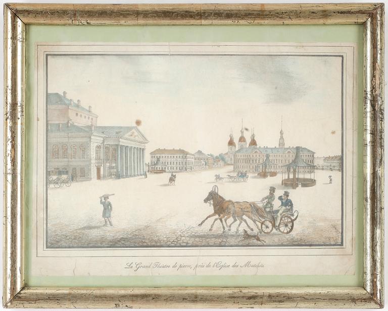 KOPPARSTICK, 3 stycken, kolorerade, 1800-talets mitt.