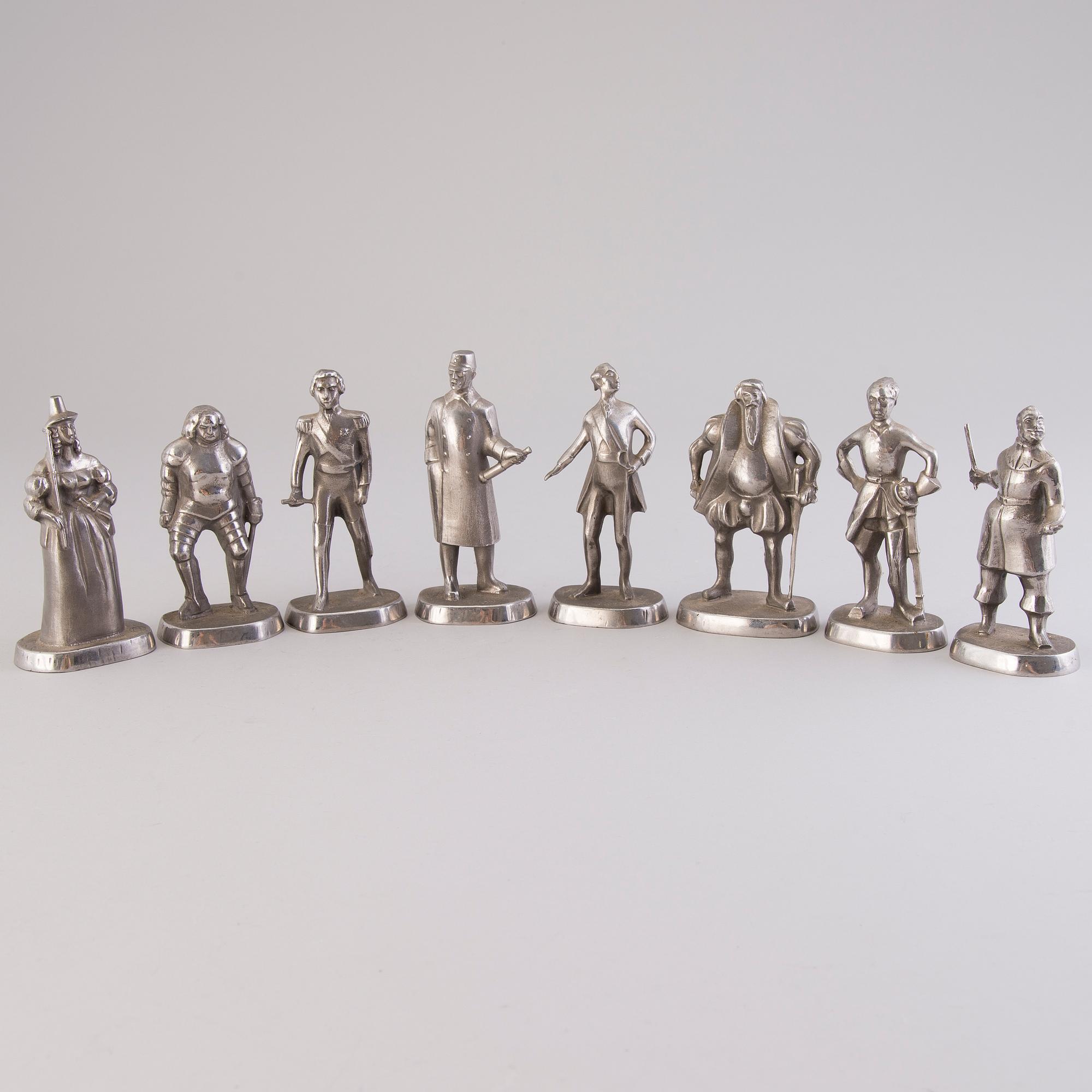 ALLAN EBELING, efter, skulpturer, 8 st, rostfritt stål, signerade i godset, precisionsgjuteriet Nyby bruk.