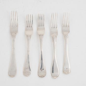 A set of ten Swedish silver forks, including Magnus Ljungqvist, Kristianstad 1798.