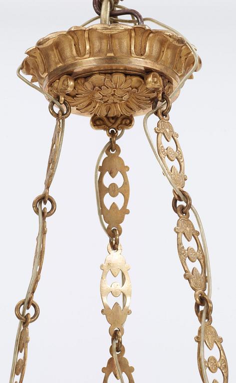 An Empire 19th century gilt bronze six-light hanging-lamp.