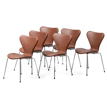 Arne Jacobsen, Chairs, 6, “Series 7” for Fritz Hansen, Denmark, latter half of the 20th century.