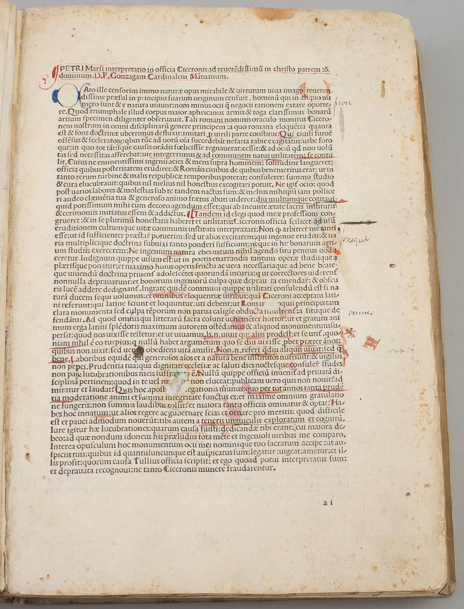 BOK, - Inkunabel, tryckt i Venedig 1481 Cicero: De Officiis.