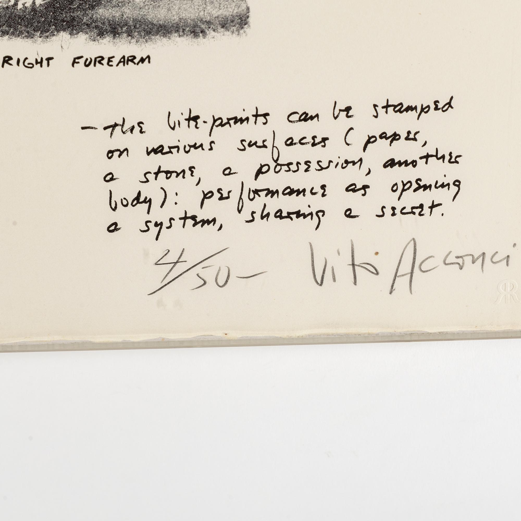 VITO ACCONCI, lithograph, 1971, signed in pencil and numbered 4/50.