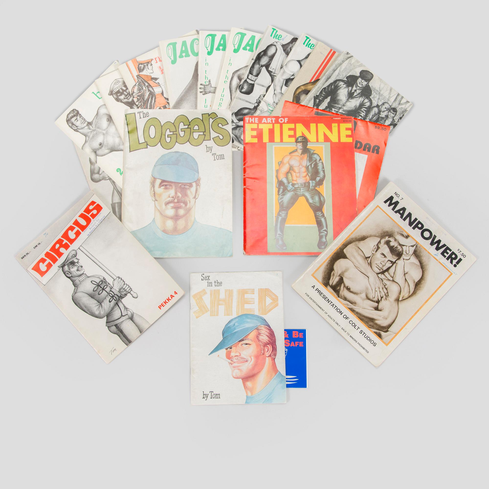 Tom of Finland (Touko Valio Laaksonen), and Dom Orejudos (Etienne & Stephen) and Jim French (Rip Colt), magazines 16 pcs, and calendar, 1960s-90s.