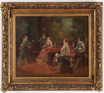 A pair of 19th century paintings depicting historical scenes by unknown artist, oil on canvas, signed.