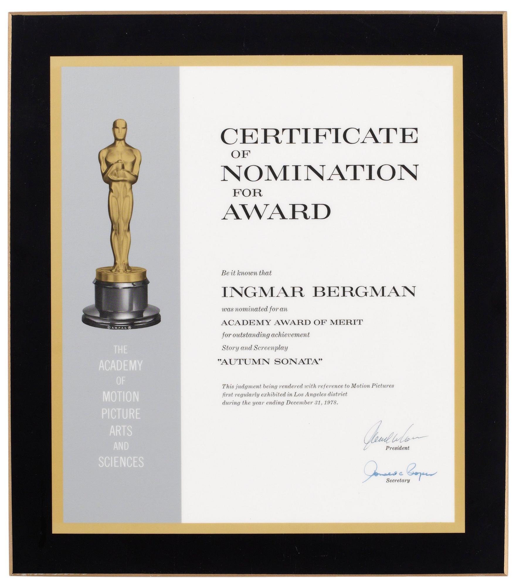 NOMINERINGSPLAKETT för OSCAR AWARD.