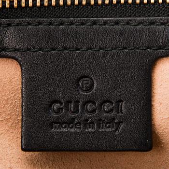 GUCCI Apollo Embossed GG Black Leather Shoulder Bag.