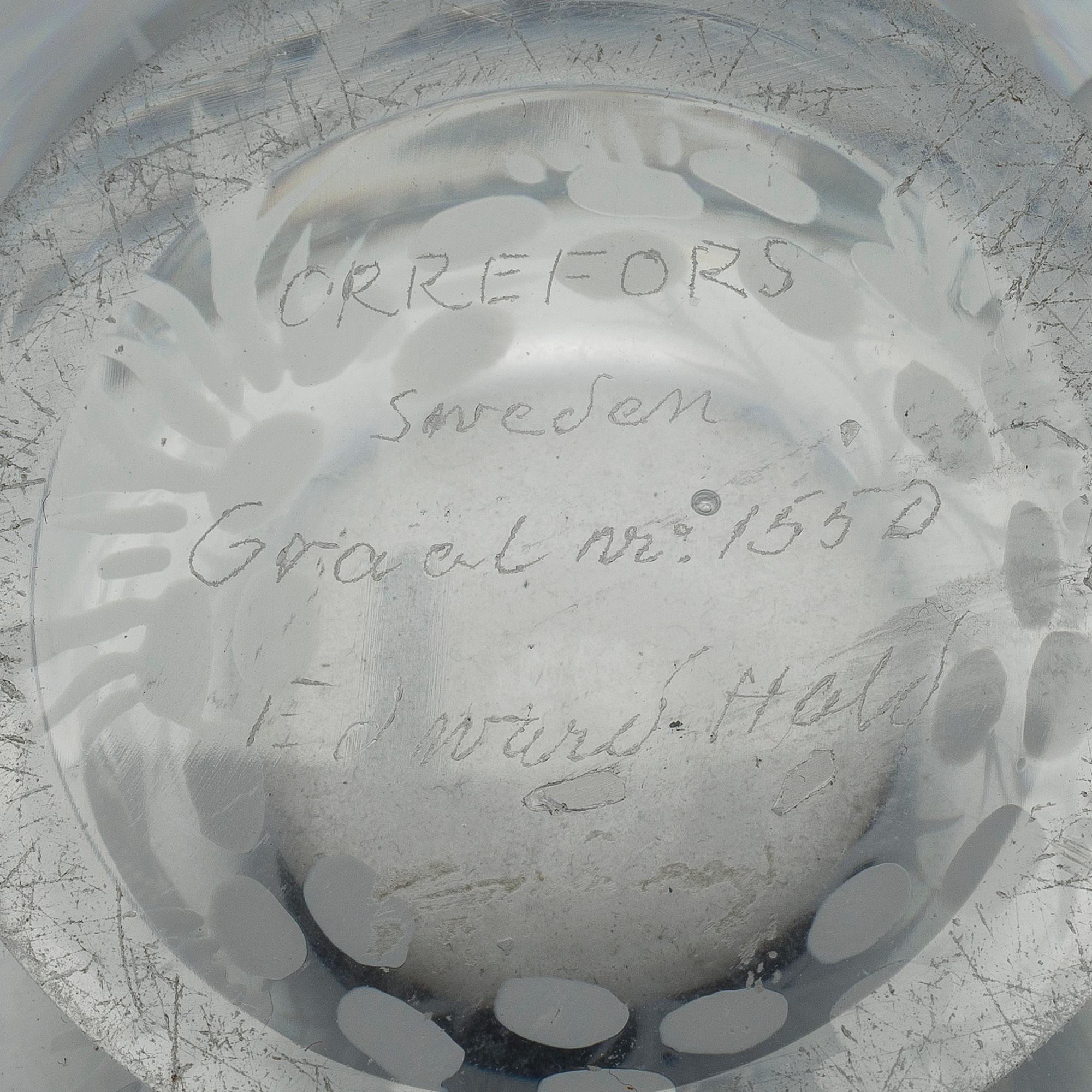 EDWARD HALD, VASE, glass, signed Orrefors Graal Nr 1550 Edward Hald.