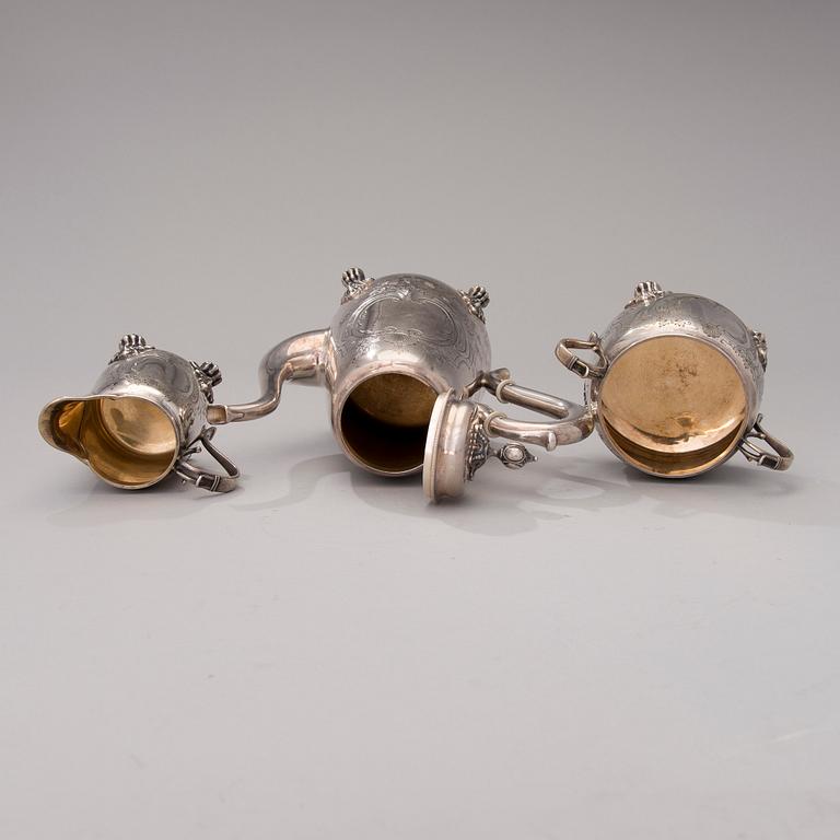 A 3-piece silver coffee set, mark of Otto Roland Mellin, Helsinki 1882-85.