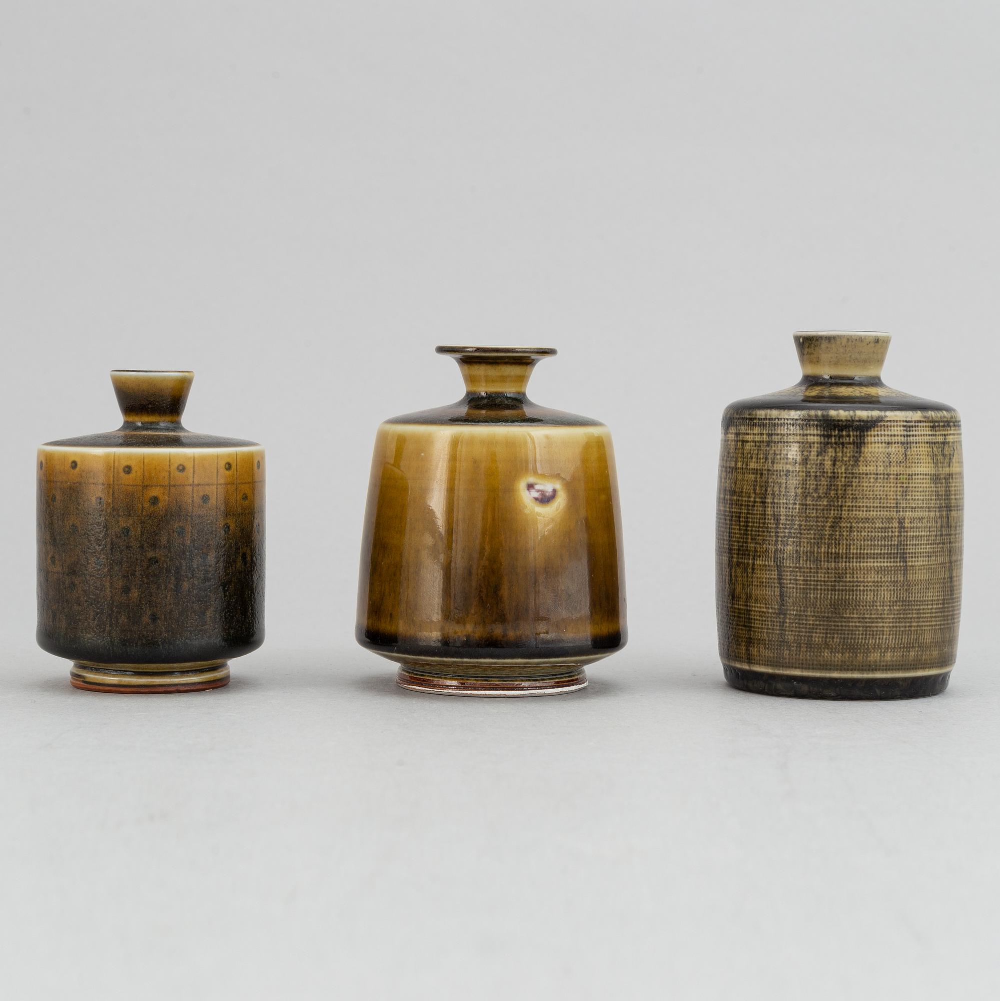 Berndt Friberg, a set of three stoneware vases, Gustavsberg studio, Sweden  1961-71.