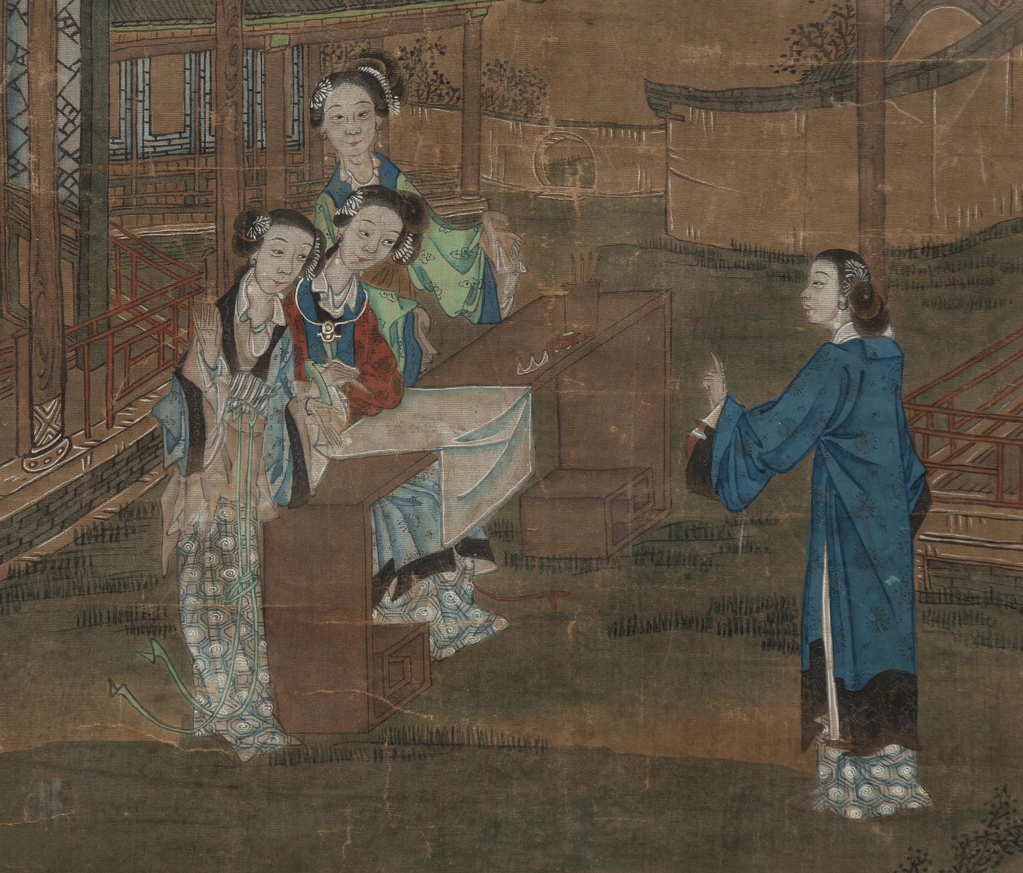 Oidentifierad konstnär, "Eleganta damer i palatsträdgård", sen Qingdynasti/1900-talets första del.